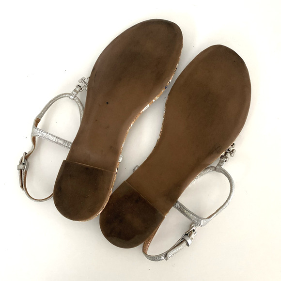 TORY BURCH Marion Logo Confetti Quilted T-Strap Sandal Silver Metallic Leather 8 - Picture 7 of 9